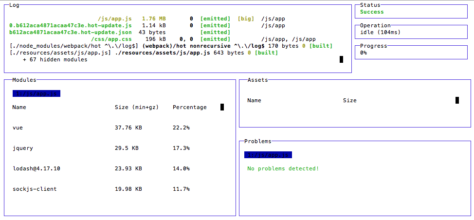 Webpack dashboard output for Laravel Mix